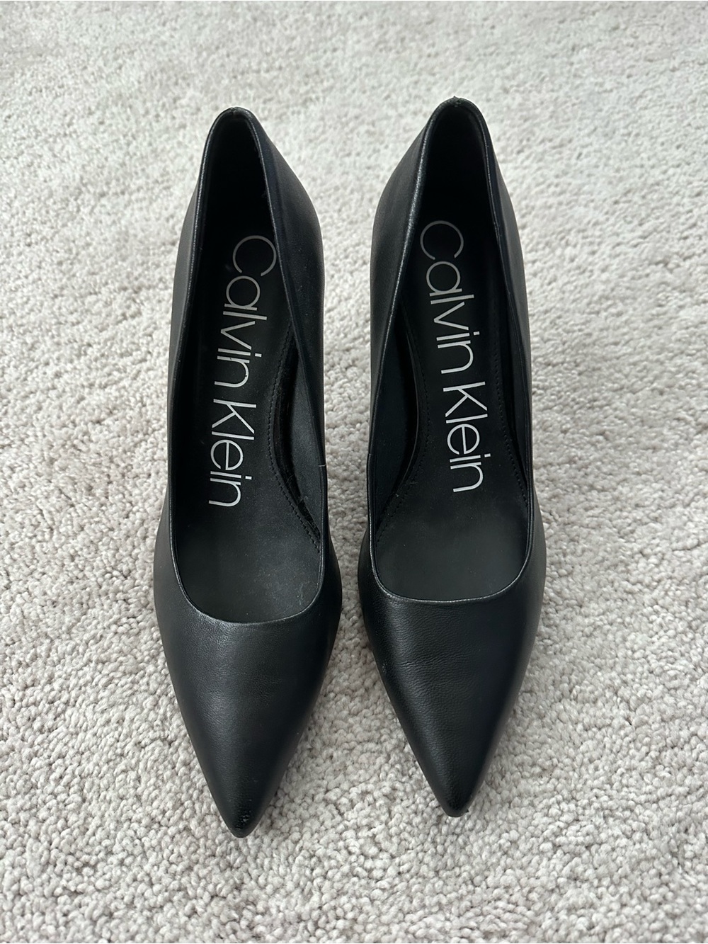 Calvin Klein Black Pointed Leather Pumps